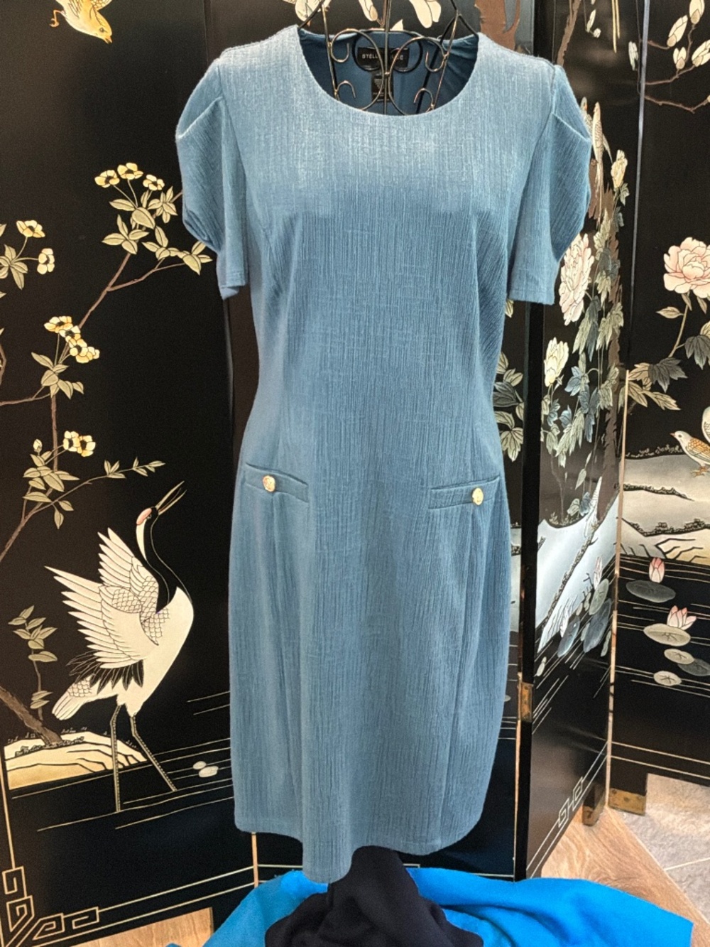 Stella & Julie size 10 Steel Blue Textured Sheath Dress